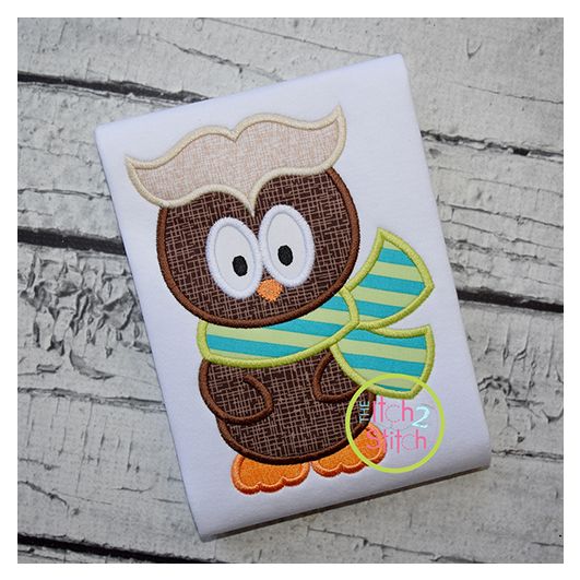 Owl with Scarf Boy Applique | Machine Embroidery Designs by JuJu
