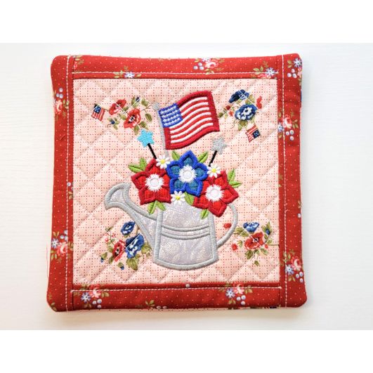 ITH Patriotic Watering Can Pot Holder | Machine Embroidery Designs by JuJu