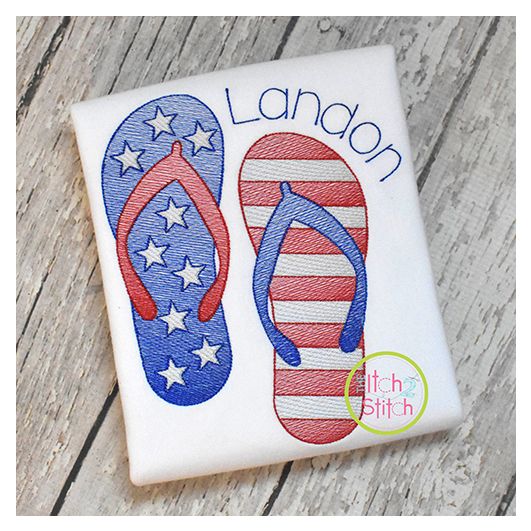 Patriotic Flip Flops Sketch | Machine Embroidery Designs by JuJu