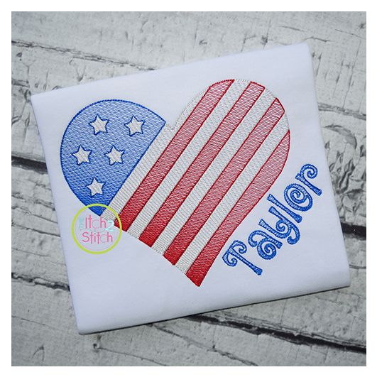 Patriotic Heart Sketch Embroidery | Machine Embroidery Designs by JuJu