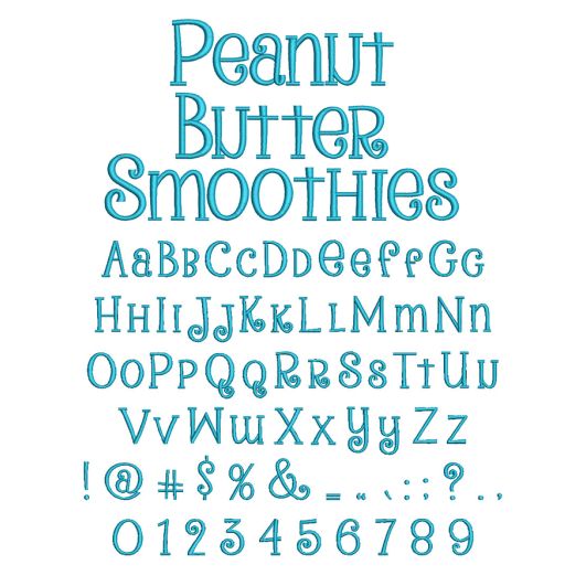 Peanut Butter Smoothies Embroidery Font Machine Embroidery Designs by JuJu