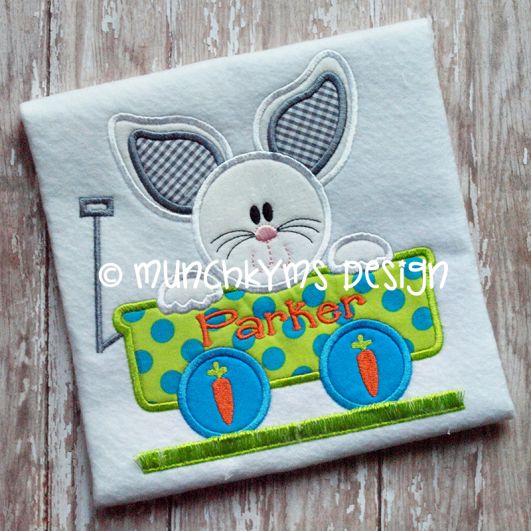 Bunny In Wagon Applique | Machine Embroidery Designs by JuJu