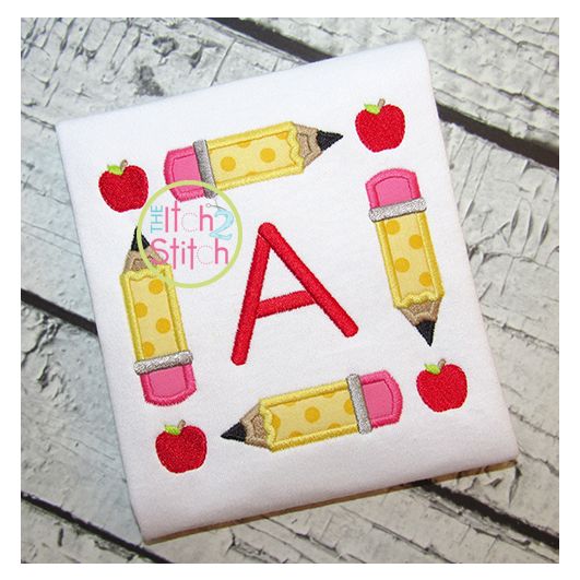Pencil School Apple Frame Applique | Machine Embroidery Designs by JuJu