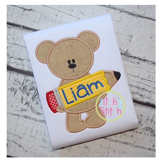 Pencil Bear Applique | Machine Embroidery Designs by JuJu