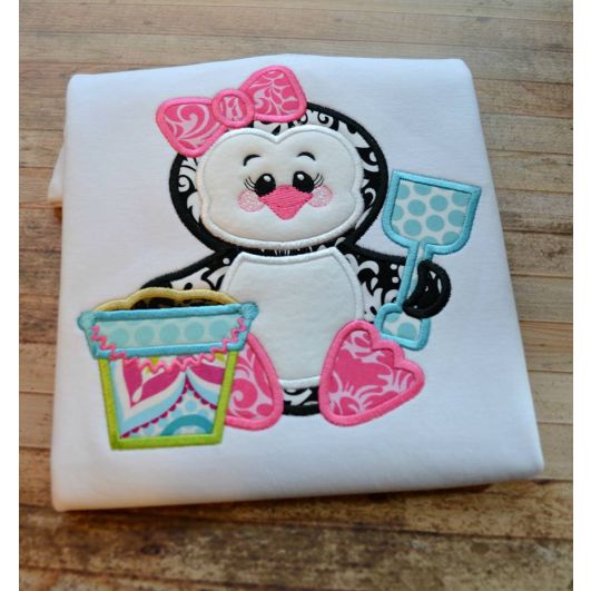 Penguin Girl Sand Bucket Applique | Machine Embroidery Designs by JuJu