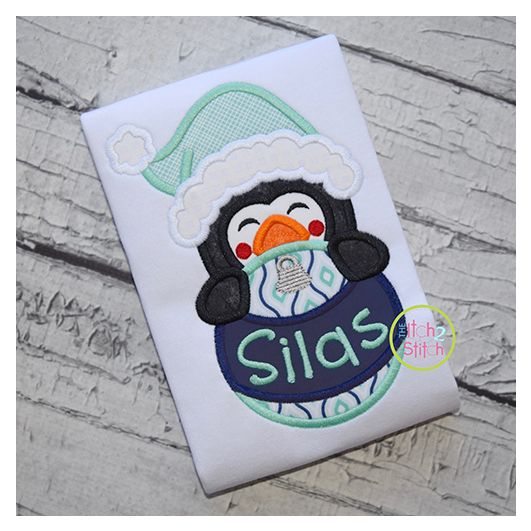 Penguin Boy Ornament Peeker Applique | Machine Embroidery Designs by JuJu
