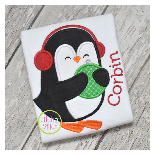 Penguin Hugging Ornament Boy Applique | Machine Embroidery Designs by JuJu