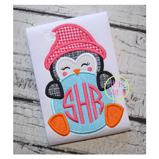 Penguin Peeker Girl Applique | Machine Embroidery Designs by JuJu