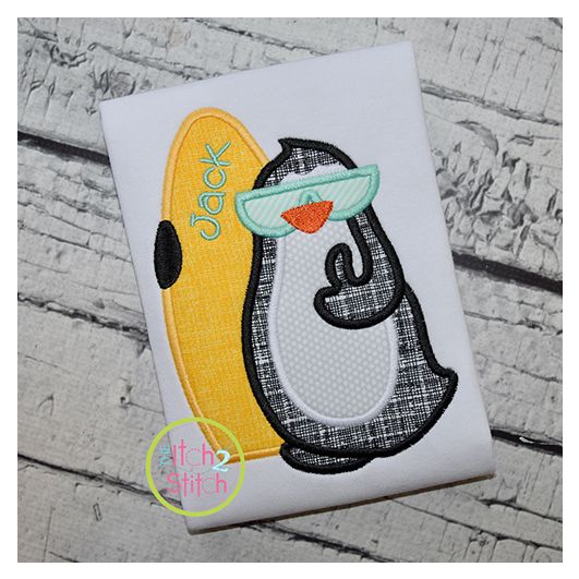 Penguin Surf Applique | Machine Embroidery Designs by JuJu