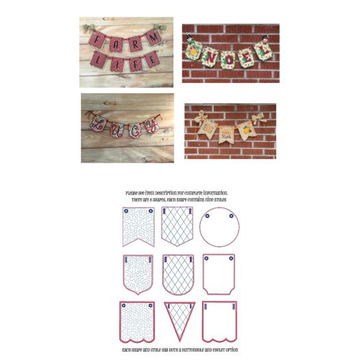 In The Hoop Big Set of Pennant and Bunting Shapes Set 1 | Machine Embroidery Designs by JuJu