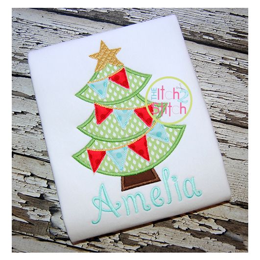 Christmas Tree Pennant Applique | Machine Embroidery Designs by JuJu