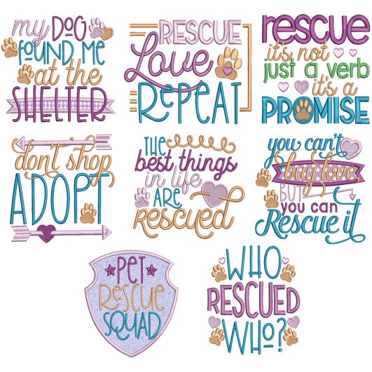 Pet Rescue Word Art Machine Embroidery Designs by JuJu

