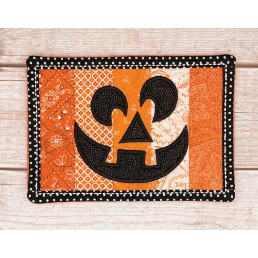 In The Hoop Pieced Pumpkin Mug Rug | Machine Embroidery Designs by JuJu
