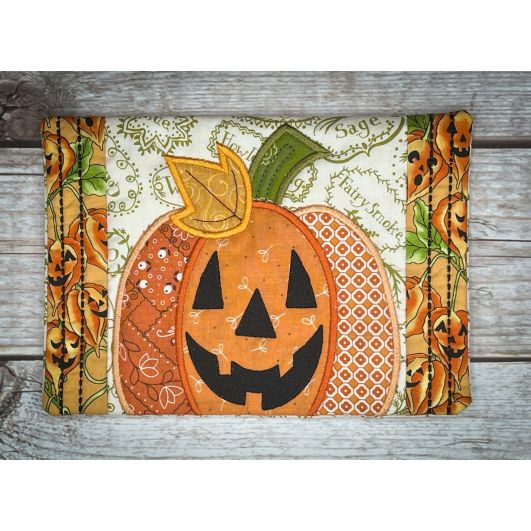 In The Hoop Big Pumpkin Mug Rug | Machine Embroidery Designs by JuJu