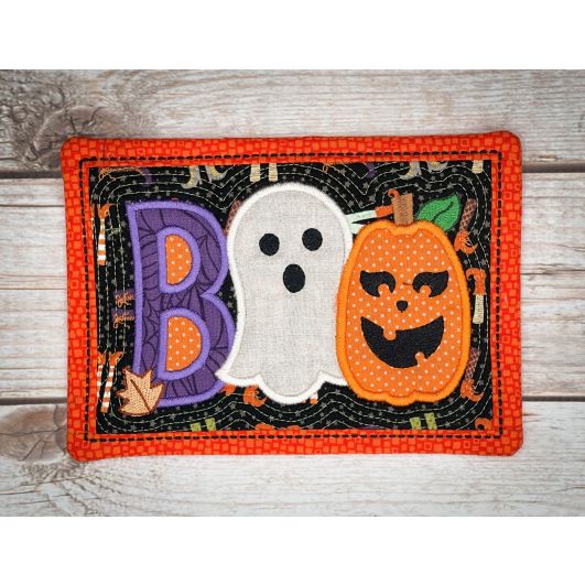 In The Hoop Boo Mug Rug | Machine Embroidery Designs by JuJu