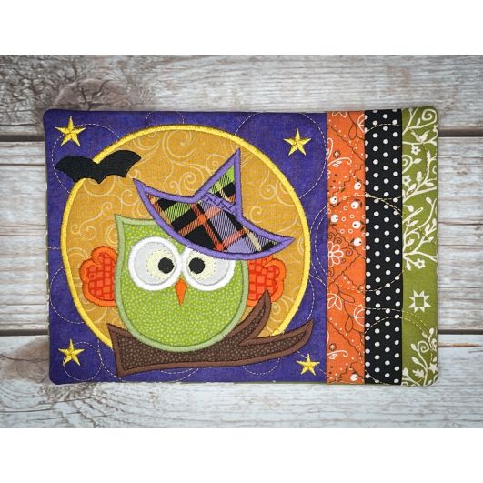 In The Hoop Halloween Owl Mug Rug | Machine Embroidery Designs by JuJu