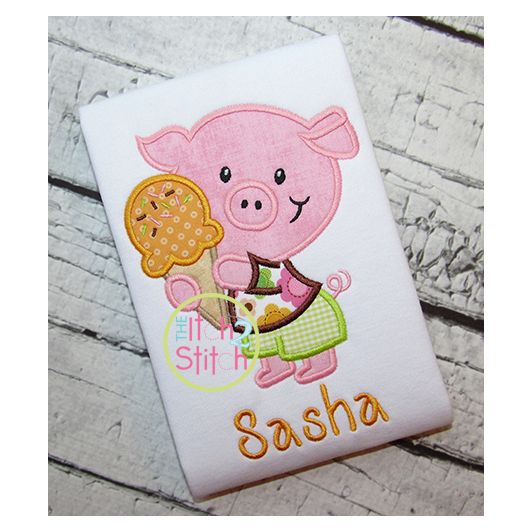 Pig Ice Cream Applique | Machine Embroidery Designs by JuJu