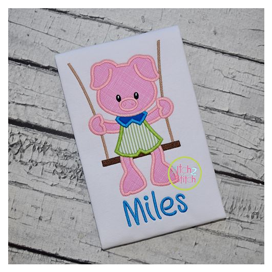 Piggy in the Swing Boy Applique | Machine Embroidery Designs by JuJu