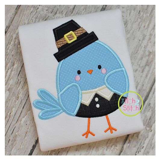 Pilgrim Bird Boy Applique | Machine Embroidery Designs by JuJu