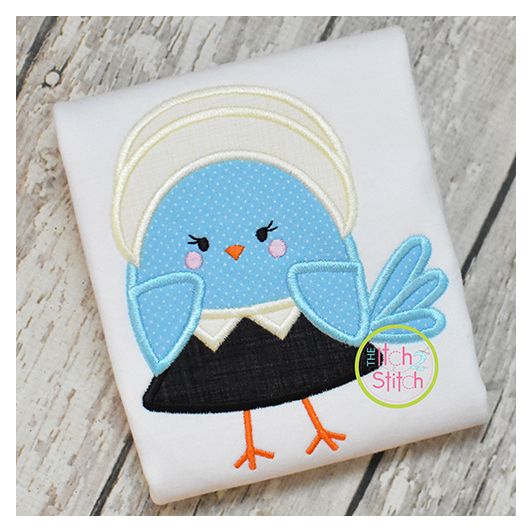 Pilgrim Bird Girl Applique | Machine Embroidery Designs by JuJu