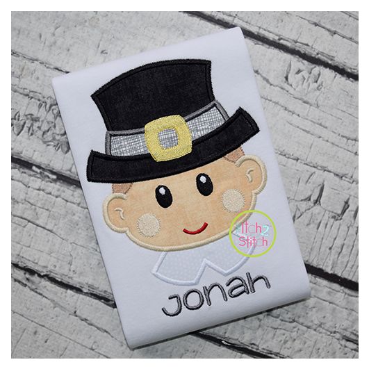 Pilgrim Head Boy Applique | Machine Embroidery Designs by JuJu