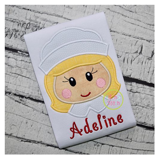 Pilgrim Head Girl Applique | Machine Embroidery Designs by JuJu