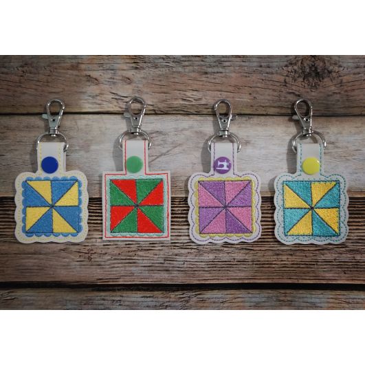 ITH Snap Tab Key Fob Pinwheel 1 Quilt Block | Machine Embroidery Designs by JuJu