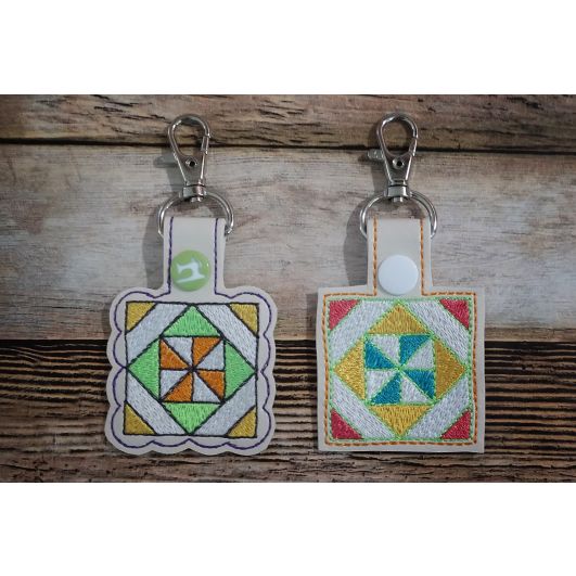 ITH Snap Tab Key Fob Pinwheel 2 Quilt Block | Machine Embroidery Designs by JuJu