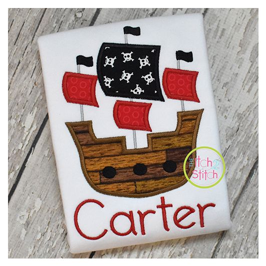 Pirate Ship Applique | Machine Embroidery Designs by JuJu