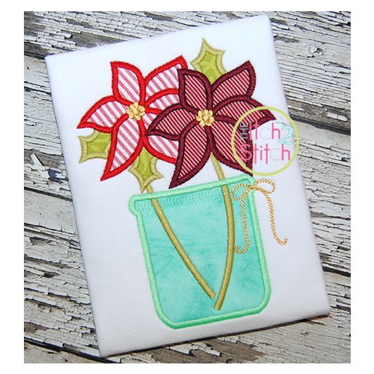 Poinsettias Jar Applique | Machine Embroidery Designs by JuJu