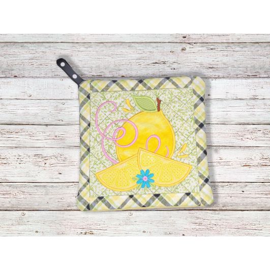 ITH Fresh Lemons Potholder 1 | Machine Embroidery Designs by JuJu