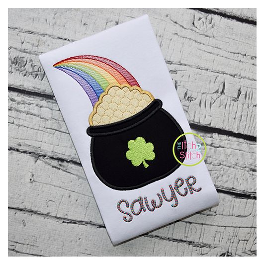 Pot of Gold Rainbow Applique | Machine Embroidery Designs by JuJu
