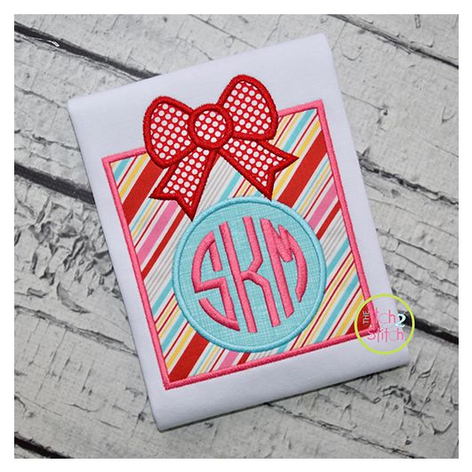 Christmas Present Monogram Applique Frame | Machine Embroidery Designs by JuJu