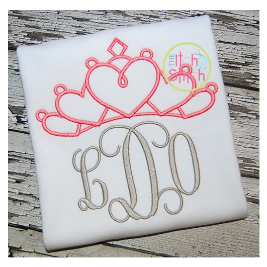 Princess Crown Hearts Topper Embroidery | Machine Embroidery Designs by JuJu