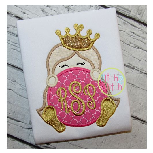 Princess Crown Monogram Peeker Applique | Machine Embroidery Designs by JuJu