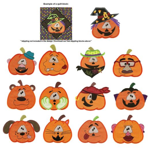 Pumpkin Heads and Faces Applique Machine Embroidery Designs by JuJu