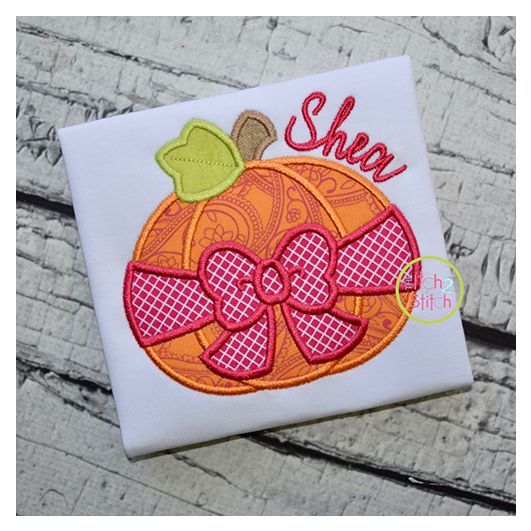 Pumpkin Big Bow Applique | Machine Embroidery Designs by JuJu