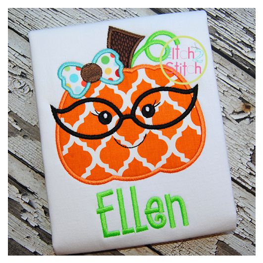 Pumpkin Glasses Girl Applique | Machine Embroidery Designs by JuJu