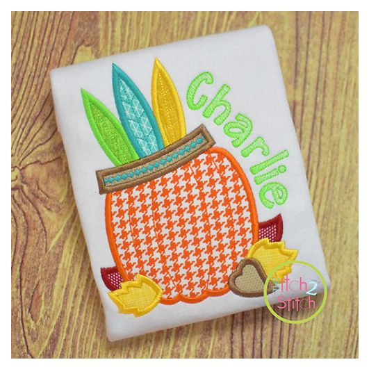 Pumpkin with Headdress Applique | Machine Embroidery Designs by JuJu