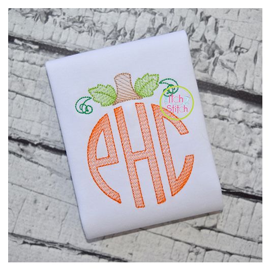 Pumpkin Monogram Topper Sketch Embroidery | Machine Embroidery Designs by JuJu