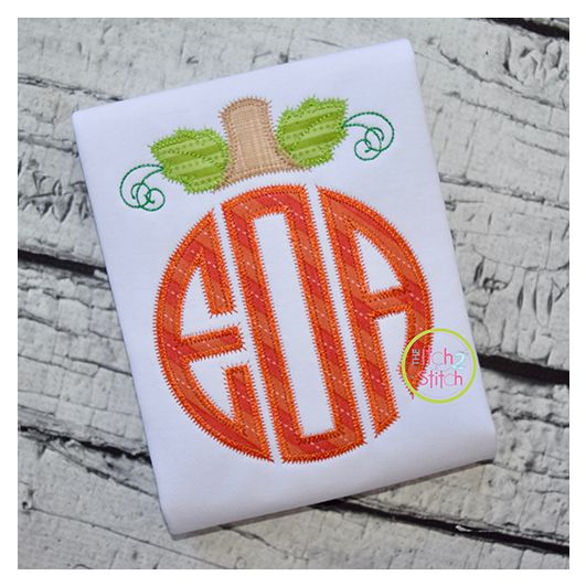 Pumpkin Monogram Topper ZigZag Applique | Machine Embroidery Designs by JuJu