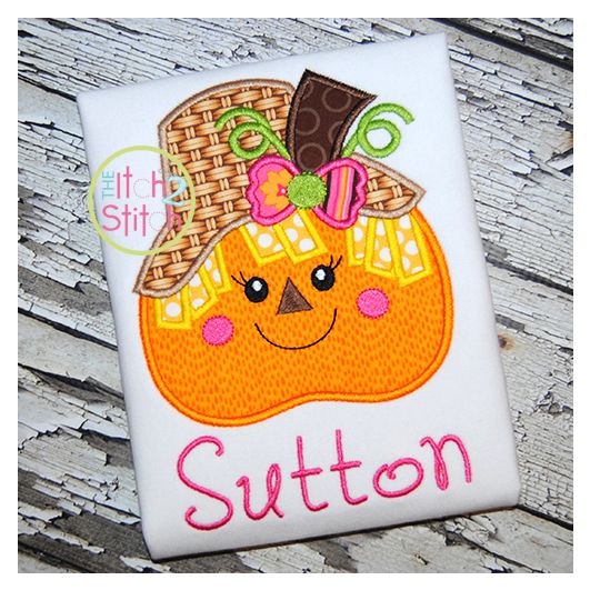 Pumpkin Scarecrow Girl Applique | Machine Embroidery Designs by JuJu