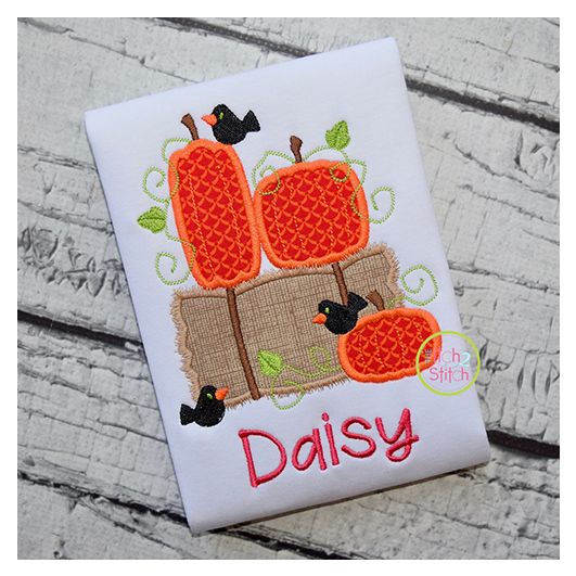 Pumpkins Hay Bale Applique | Machine Embroidery Designs by JuJu
