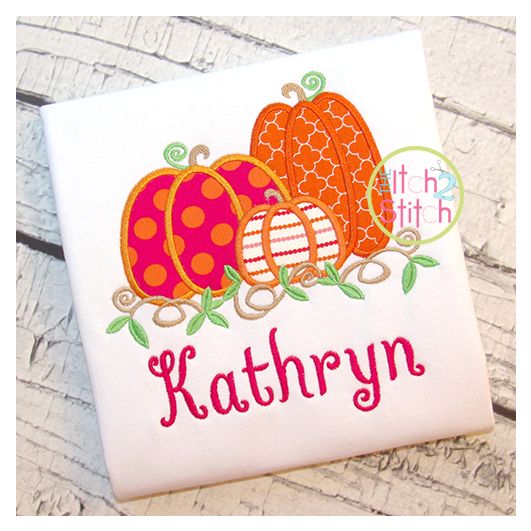 Pumpkin Trio 2 Applique | Machine Embroidery Designs by JuJu