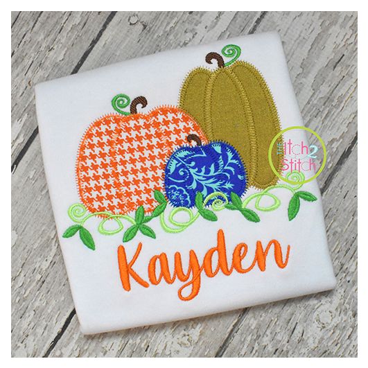 Pumpkin Trio 2 Zig Zag Applique | Machine Embroidery Designs by JuJu