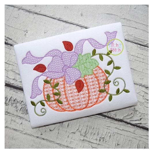 Pumpkin with Bow Motif Embroidery | Machine Embroidery Designs by JuJu