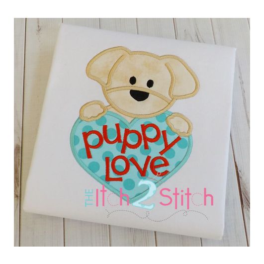 Puppy Love Boy Applique | Machine Embroidery Designs by JuJu
