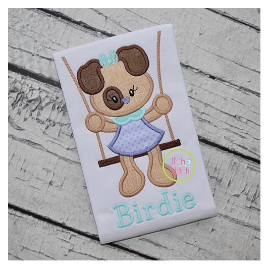 Puppy in the Swing Girl Applique | Machine Embroidery Designs by JuJu