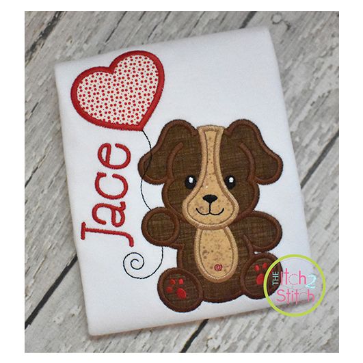 Puppy with Heart Balloon Boy Applique Design | Machine Embroidery Designs by JuJu