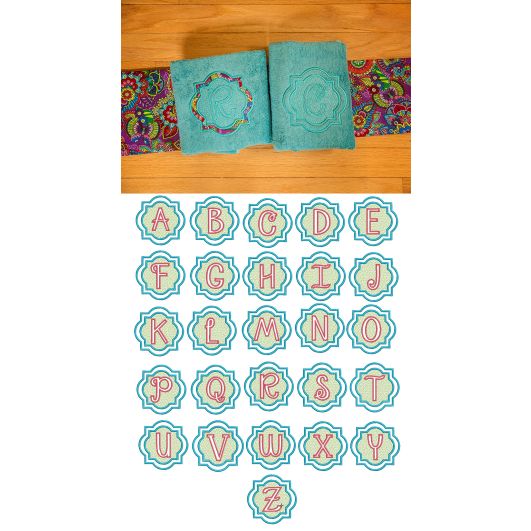 Quatrefoil Embossed Monogram Alphabet Machine Embroidery Designs by JuJu